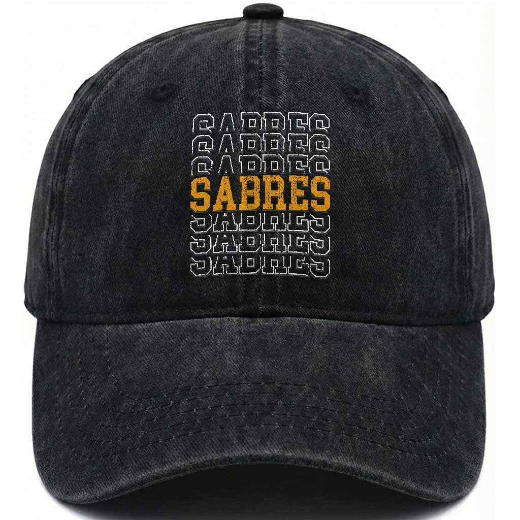 Retro Sabres Name Script Style Washed Cotton Baseball Cap Vintage Distressed Sports Spirit Fan Pride
