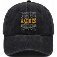 Retro Sabres Name Script Style Washed Cotton Baseball Cap Vintage Distressed Sports Spirit Fan Pride