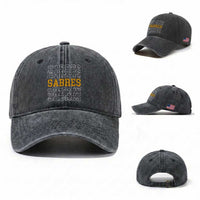 Retro Sabres Name Script Style Washed Cotton Baseball Cap Vintage Distressed Sports Spirit Fan Pride