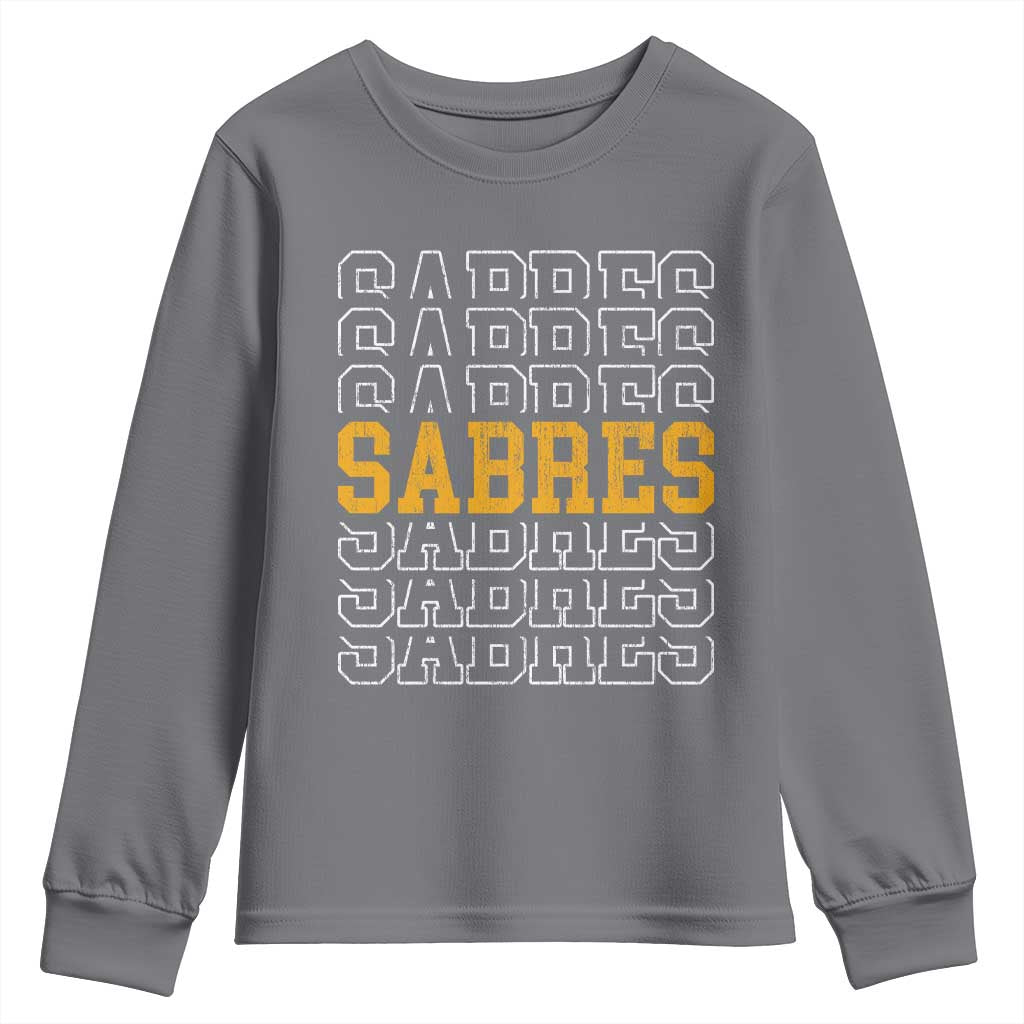 Retro Sabres Name Script Style Youth Sweatshirt Vintage Distressed Sports Spirit Fan Pride