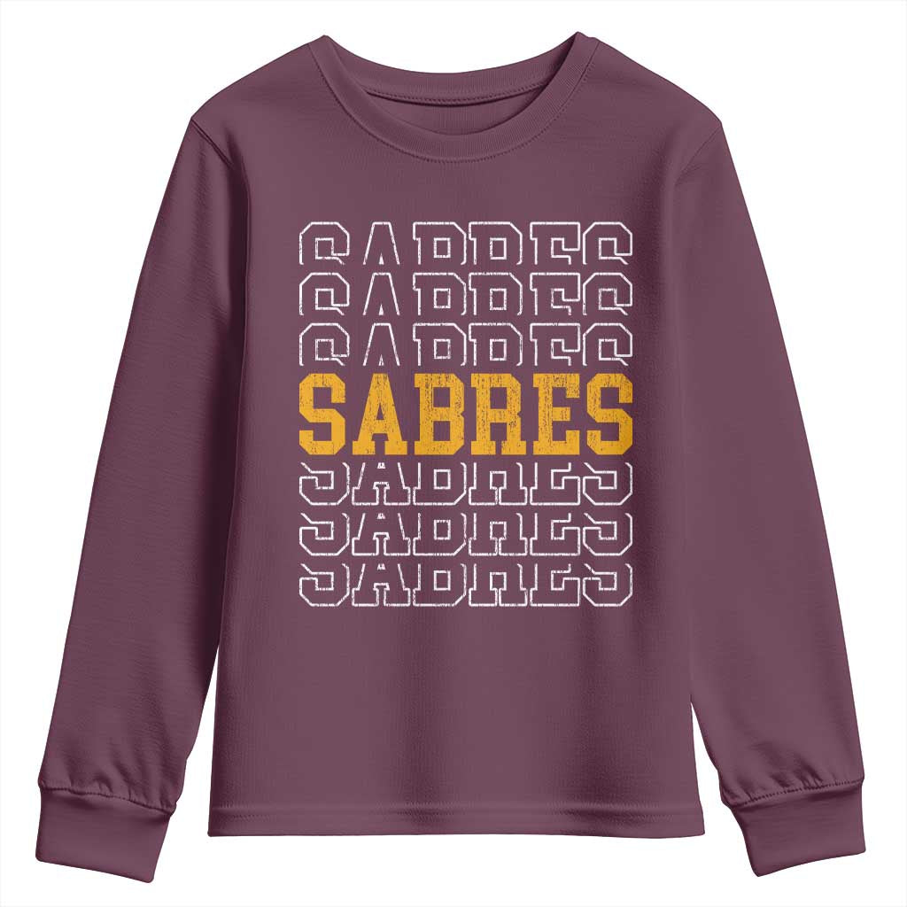 Retro Sabres Name Script Style Youth Sweatshirt Vintage Distressed Sports Spirit Fan Pride