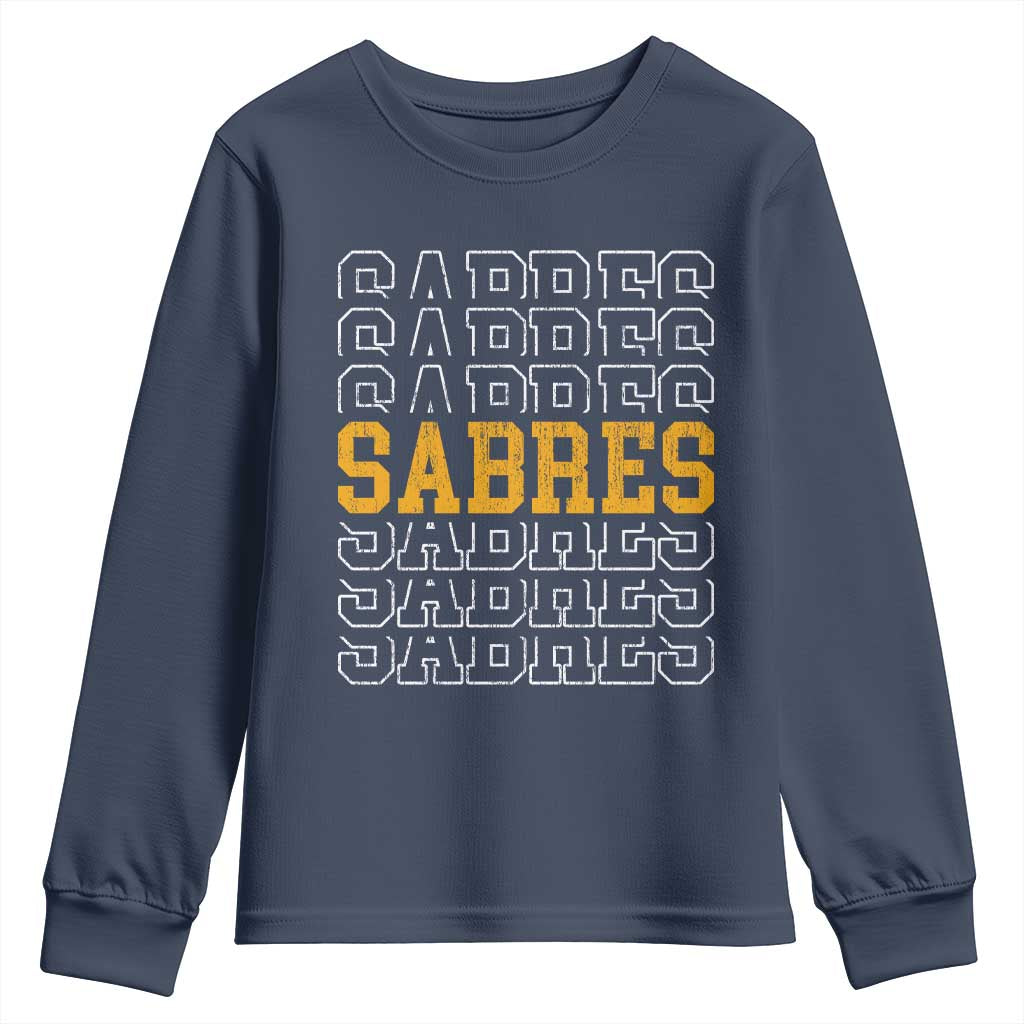 Retro Sabres Name Script Style Youth Sweatshirt Vintage Distressed Sports Spirit Fan Pride