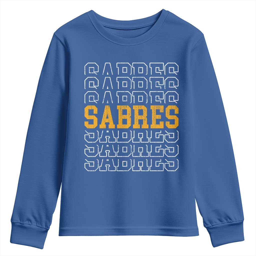 Retro Sabres Name Script Style Youth Sweatshirt Vintage Distressed Sports Spirit Fan Pride