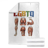 LGBTQ Acronym Funny Fitness Gym Rainbow Muscle Graphic Throw Blanket Legs Glutes Biceps Triceps Quads