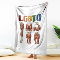 LGBTQ Acronym Funny Fitness Gym Rainbow Muscle Graphic Throw Blanket Legs Glutes Biceps Triceps Quads