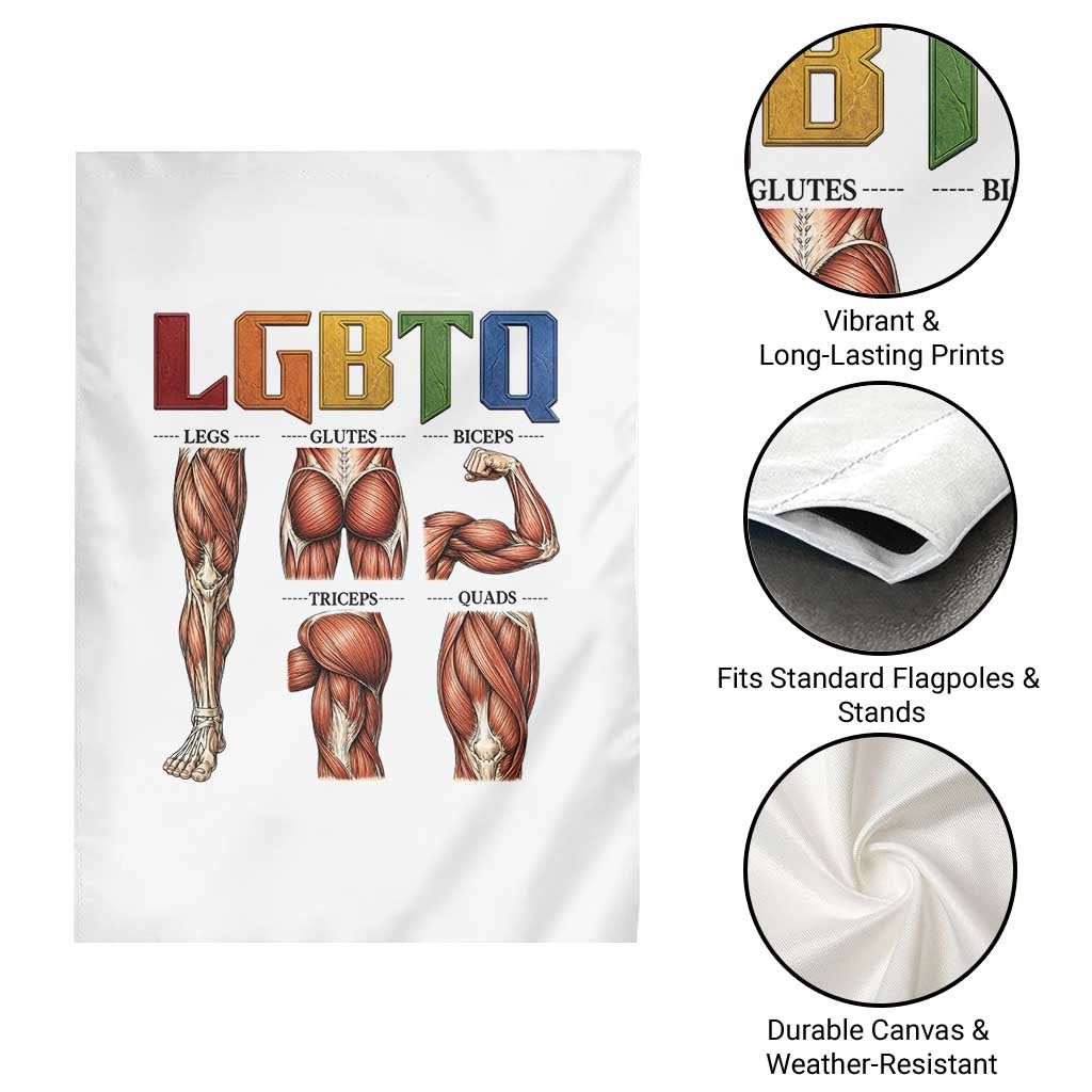 LGBTQ Acronym Funny Fitness Gym Rainbow Muscle Graphic Garden Flag Legs Glutes Biceps Triceps Quads