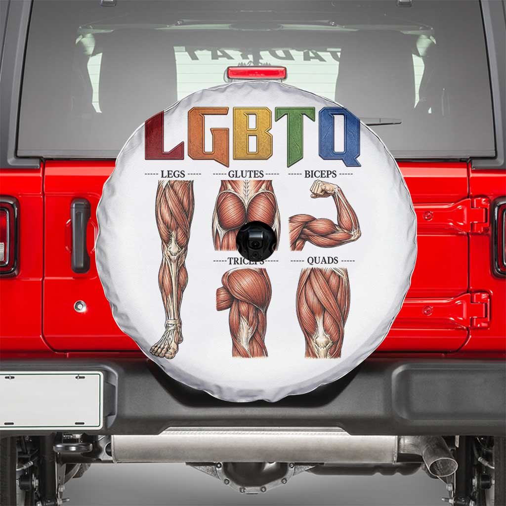 LGBTQ Acronym Funny Fitness Gym Rainbow Muscle Graphic Spare Tire Cover Legs Glutes Biceps Triceps Quads