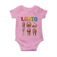 LGBTQ Acronym Funny Fitness Gym Rainbow Muscle Graphic Baby Onesie Legs Glutes Biceps Triceps Quads