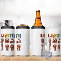 LGBTQ Acronym Funny Fitness Gym Rainbow Muscle Graphic 4 in 1 Can Cooler Tumbler Legs Glutes Biceps Triceps Quads