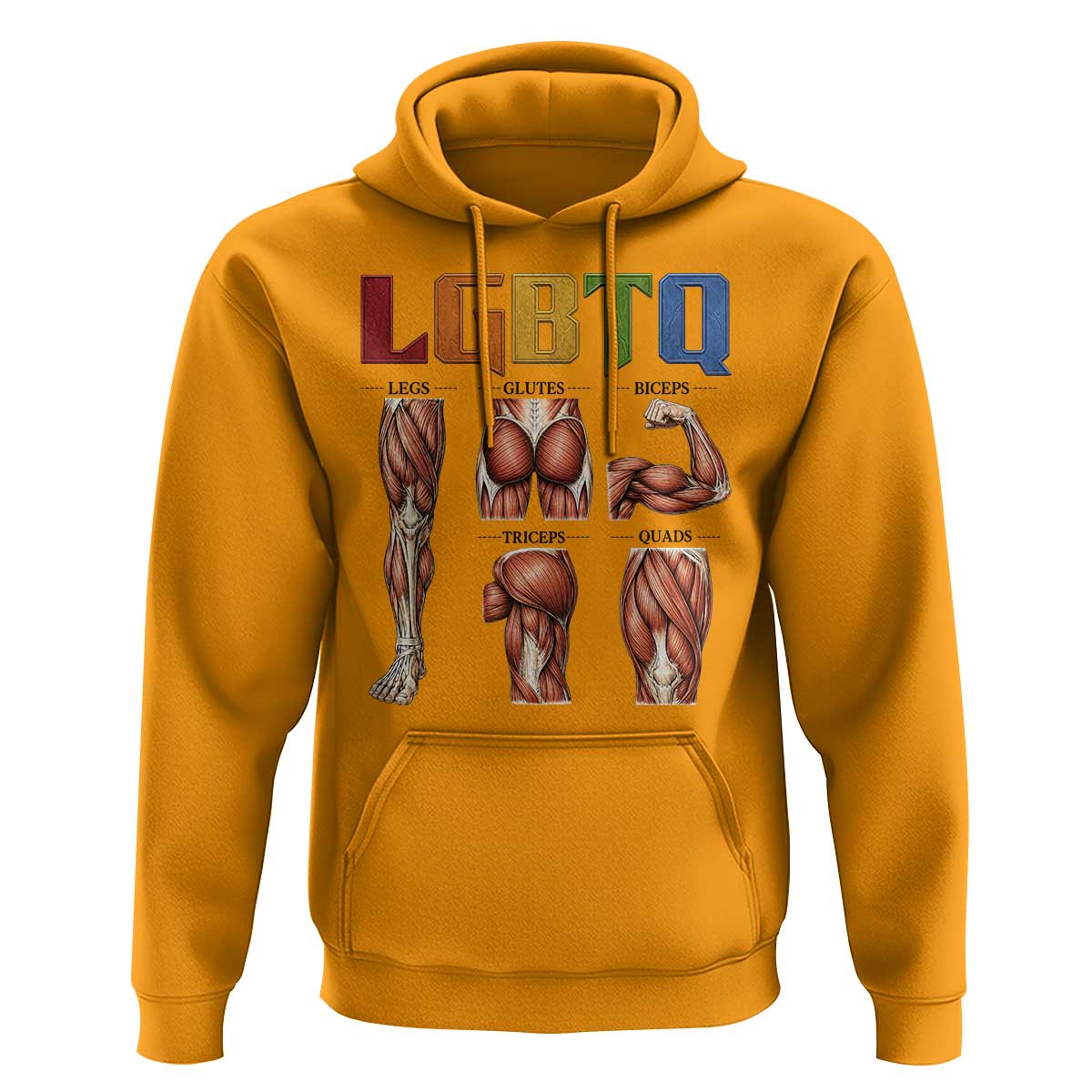 LGBTQ Acronym Funny Fitness Gym Rainbow Muscle Graphic Hoodie Legs Glutes Biceps Triceps Quads