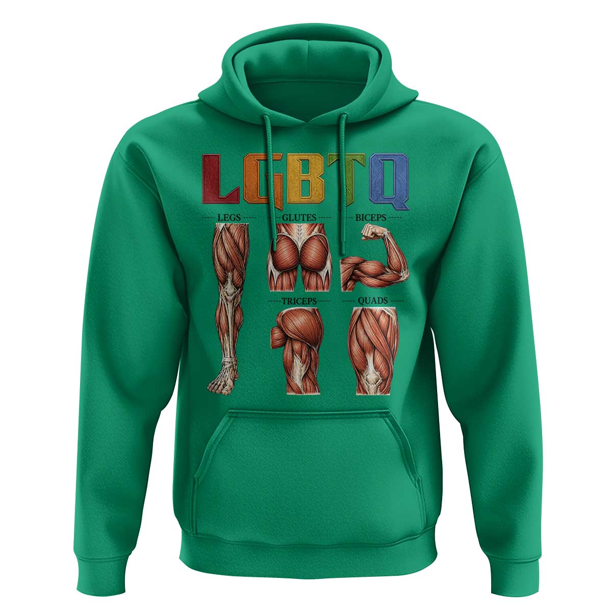 LGBTQ Acronym Funny Fitness Gym Rainbow Muscle Graphic Hoodie Legs Glutes Biceps Triceps Quads