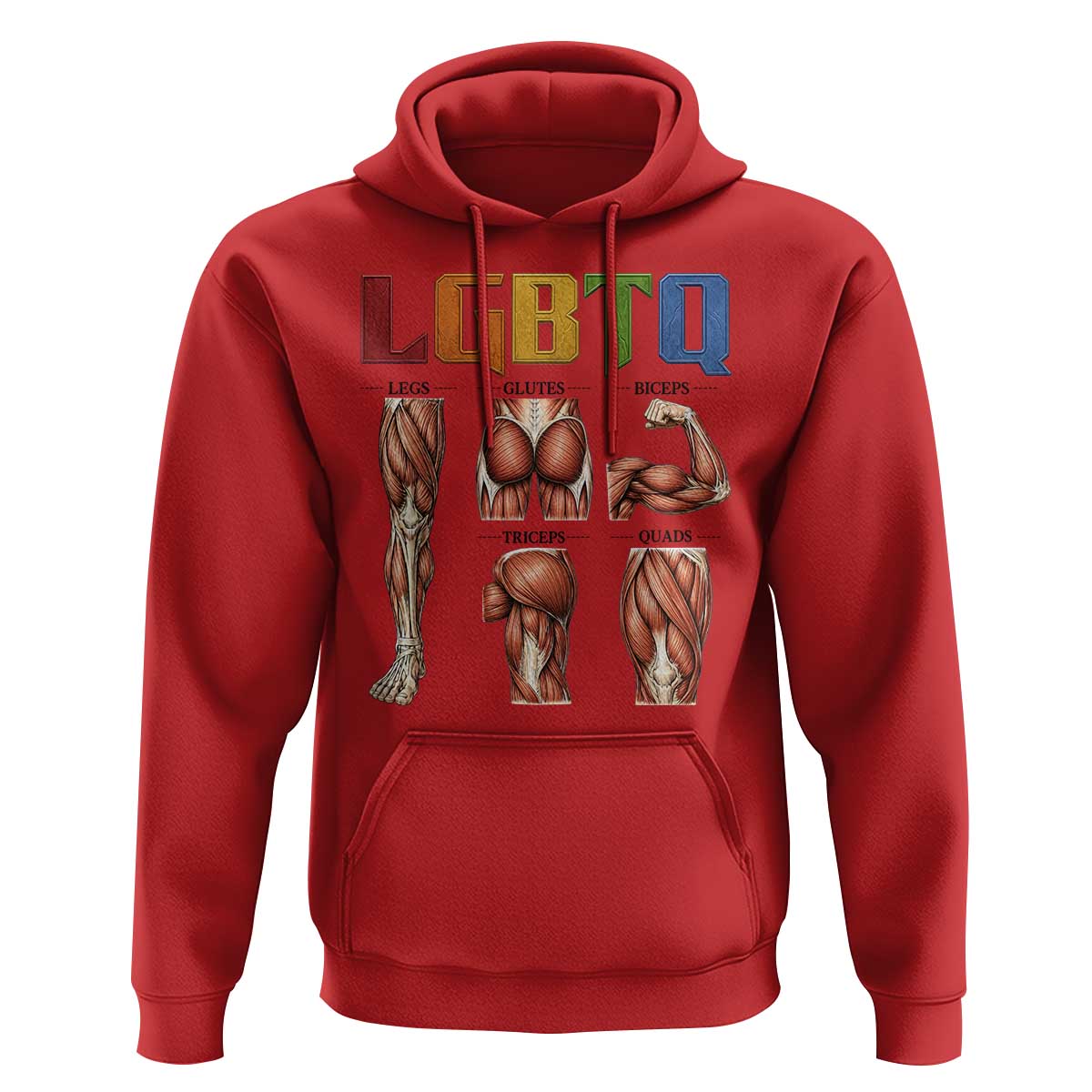 LGBTQ Acronym Funny Fitness Gym Rainbow Muscle Graphic Hoodie Legs Glutes Biceps Triceps Quads