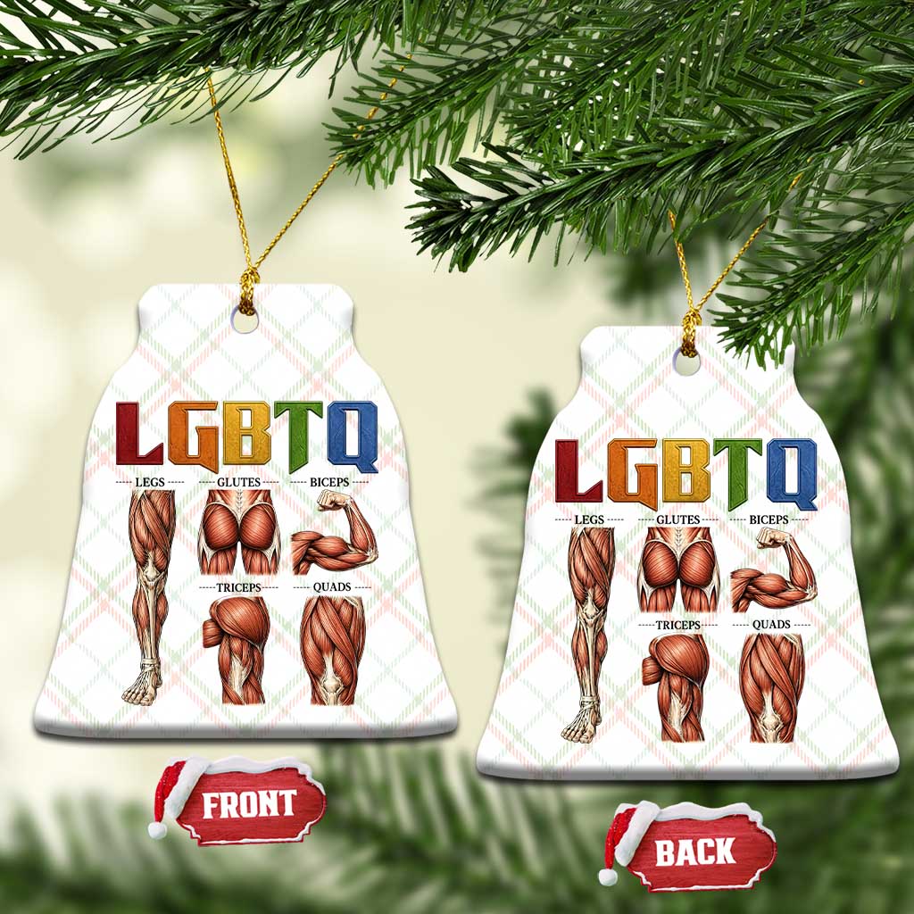 LGBTQ Acronym Funny Fitness Gym Rainbow Muscle Graphic Ceramic Ornament Legs Glutes Biceps Triceps Quads