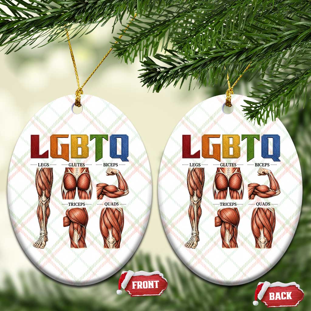 LGBTQ Acronym Funny Fitness Gym Rainbow Muscle Graphic Ceramic Ornament Legs Glutes Biceps Triceps Quads