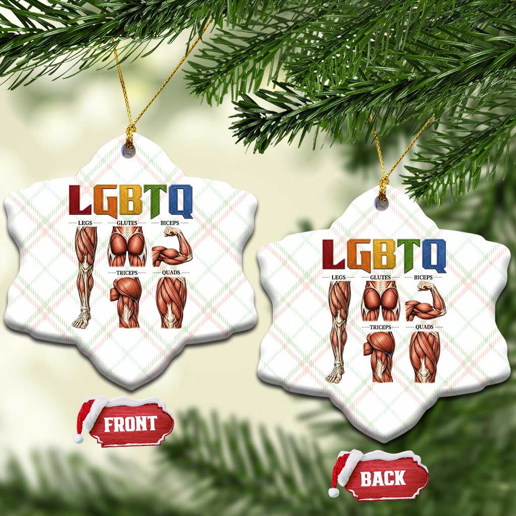 LGBTQ Acronym Funny Fitness Gym Rainbow Muscle Graphic Ceramic Ornament Legs Glutes Biceps Triceps Quads