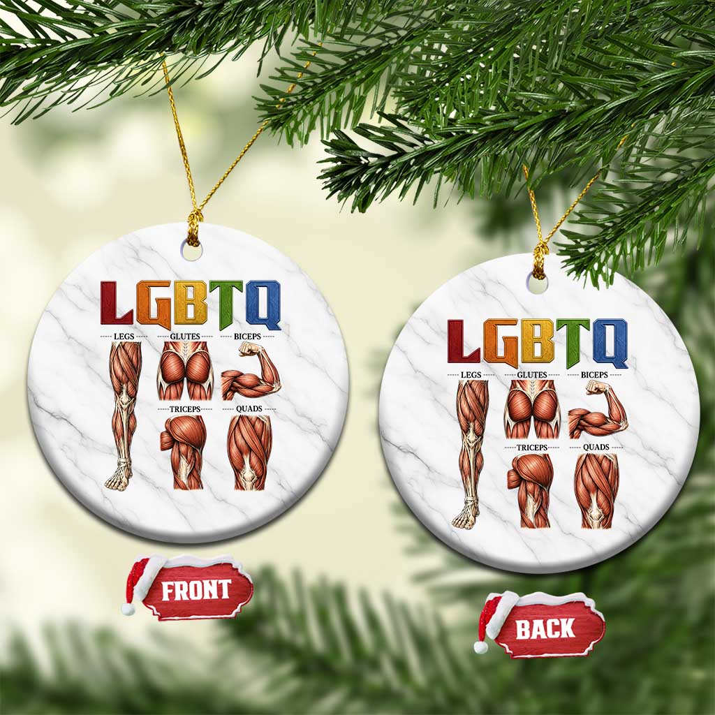 LGBTQ Acronym Funny Fitness Gym Rainbow Muscle Graphic Ceramic Ornament Legs Glutes Biceps Triceps Quads