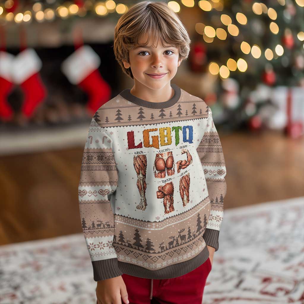 LGBTQ Acronym Funny Fitness Gym Rainbow Muscle Graphic Ugly Christmas Sweater Legs Glutes Biceps Triceps Quads