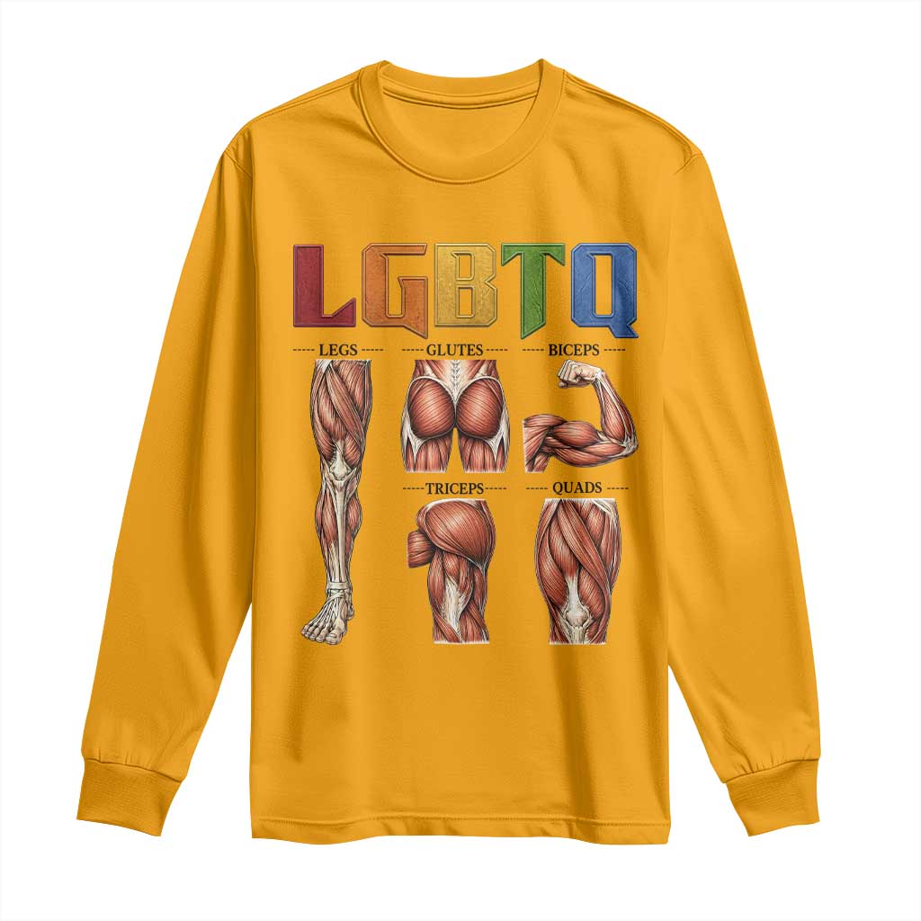 LGBTQ Acronym Funny Fitness Gym Rainbow Muscle Graphic Long Sleeve Shirt Legs Glutes Biceps Triceps Quads