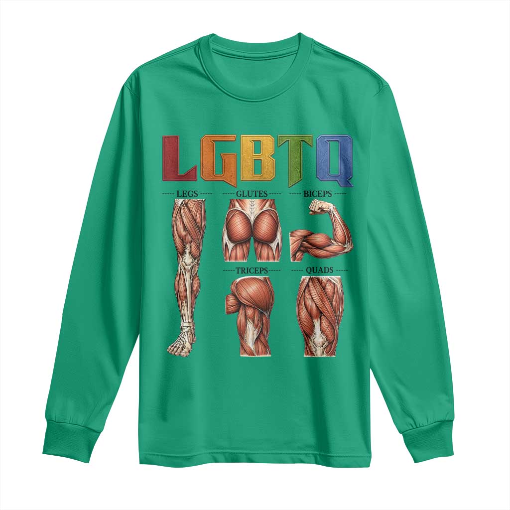 LGBTQ Acronym Funny Fitness Gym Rainbow Muscle Graphic Long Sleeve Shirt Legs Glutes Biceps Triceps Quads