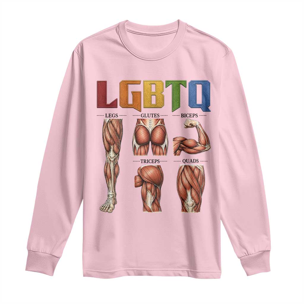 LGBTQ Acronym Funny Fitness Gym Rainbow Muscle Graphic Long Sleeve Shirt Legs Glutes Biceps Triceps Quads