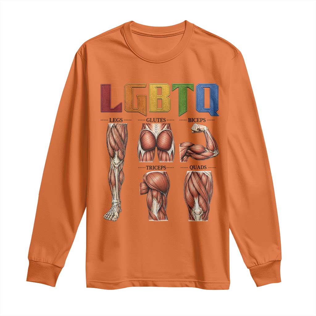 LGBTQ Acronym Funny Fitness Gym Rainbow Muscle Graphic Long Sleeve Shirt Legs Glutes Biceps Triceps Quads