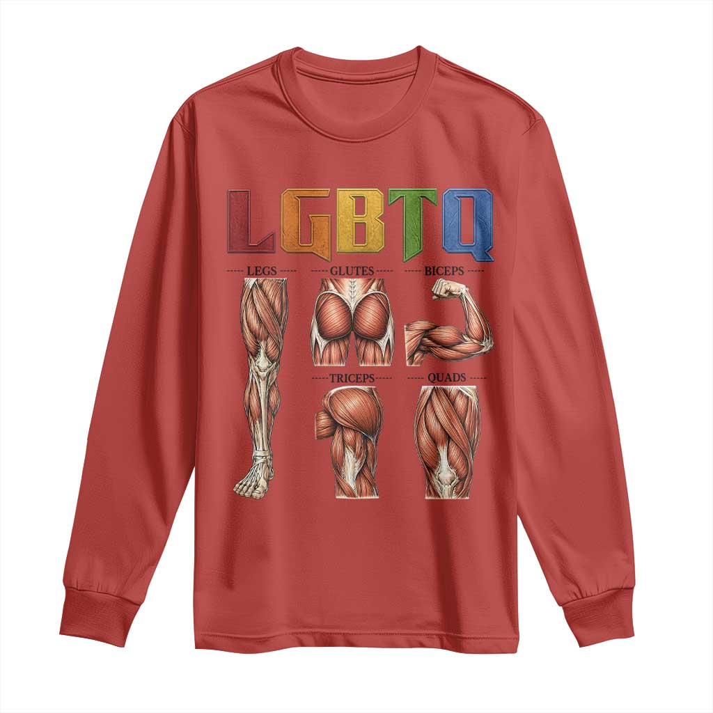 LGBTQ Acronym Funny Fitness Gym Rainbow Muscle Graphic Long Sleeve Shirt Legs Glutes Biceps Triceps Quads