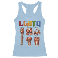 LGBTQ Acronym Funny Fitness Gym Rainbow Muscle Graphic Racerback Tank Top Legs Glutes Biceps Triceps Quads