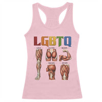LGBTQ Acronym Funny Fitness Gym Rainbow Muscle Graphic Racerback Tank Top Legs Glutes Biceps Triceps Quads