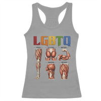 LGBTQ Acronym Funny Fitness Gym Rainbow Muscle Graphic Racerback Tank Top Legs Glutes Biceps Triceps Quads