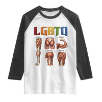 LGBTQ Acronym Funny Fitness Gym Rainbow Muscle Graphic Raglan Shirt Legs Glutes Biceps Triceps Quads