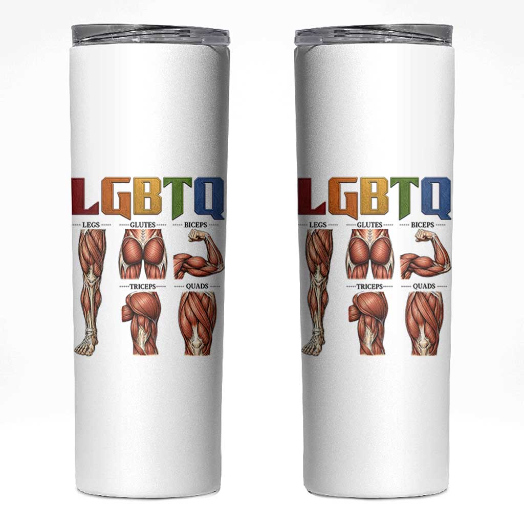 LGBTQ Acronym Funny Fitness Gym Rainbow Muscle Graphic Skinny Tumbler Legs Glutes Biceps Triceps Quads