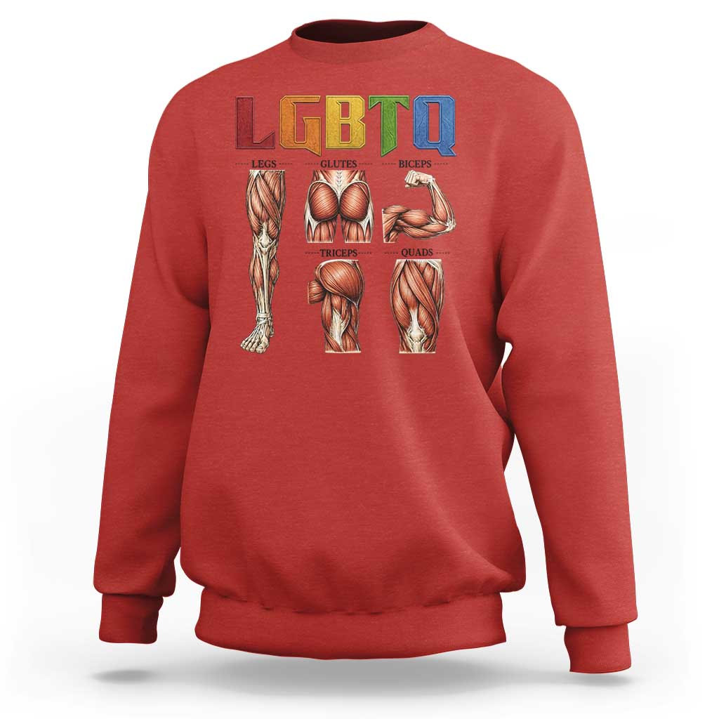LGBTQ Acronym Funny Fitness Gym Rainbow Muscle Graphic Sweatshirt Legs Glutes Biceps Triceps Quads