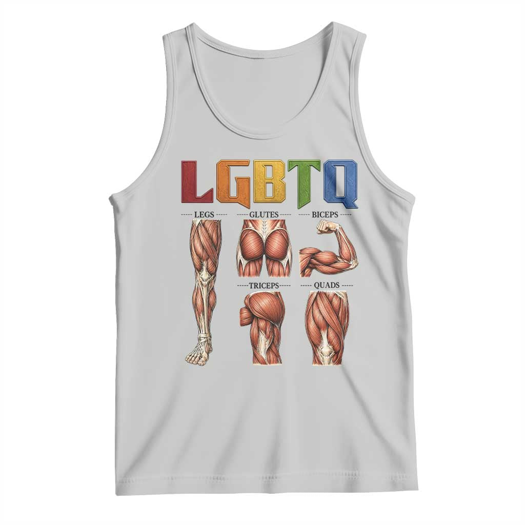 LGBTQ Acronym Funny Fitness Gym Rainbow Muscle Graphic Tank Top Legs Glutes Biceps Triceps Quads