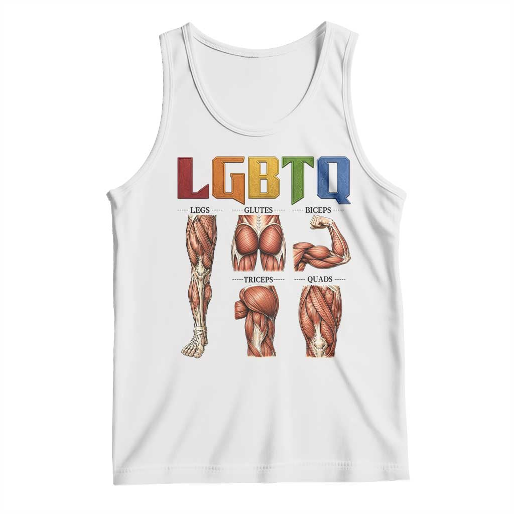 LGBTQ Acronym Funny Fitness Gym Rainbow Muscle Graphic Tank Top Legs Glutes Biceps Triceps Quads
