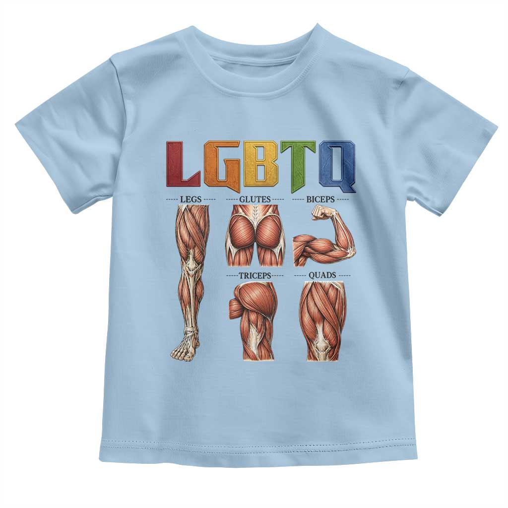 LGBTQ Acronym Funny Fitness Gym Rainbow Muscle Graphic Toddler T Shirt Legs Glutes Biceps Triceps Quads