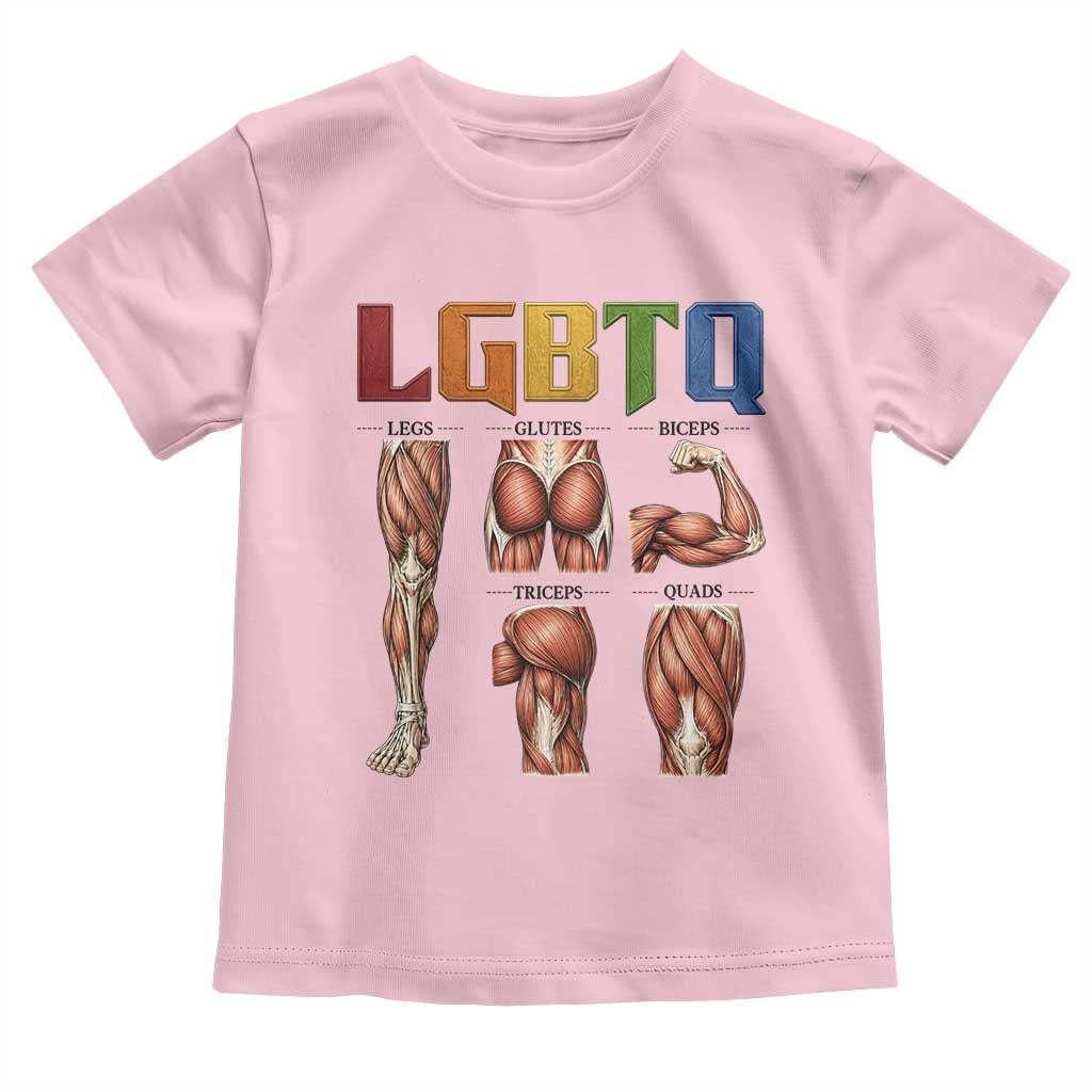 LGBTQ Acronym Funny Fitness Gym Rainbow Muscle Graphic Toddler T Shirt Legs Glutes Biceps Triceps Quads