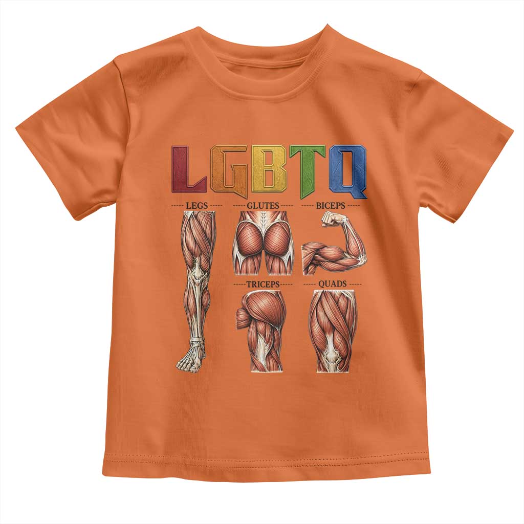 LGBTQ Acronym Funny Fitness Gym Rainbow Muscle Graphic Toddler T Shirt Legs Glutes Biceps Triceps Quads