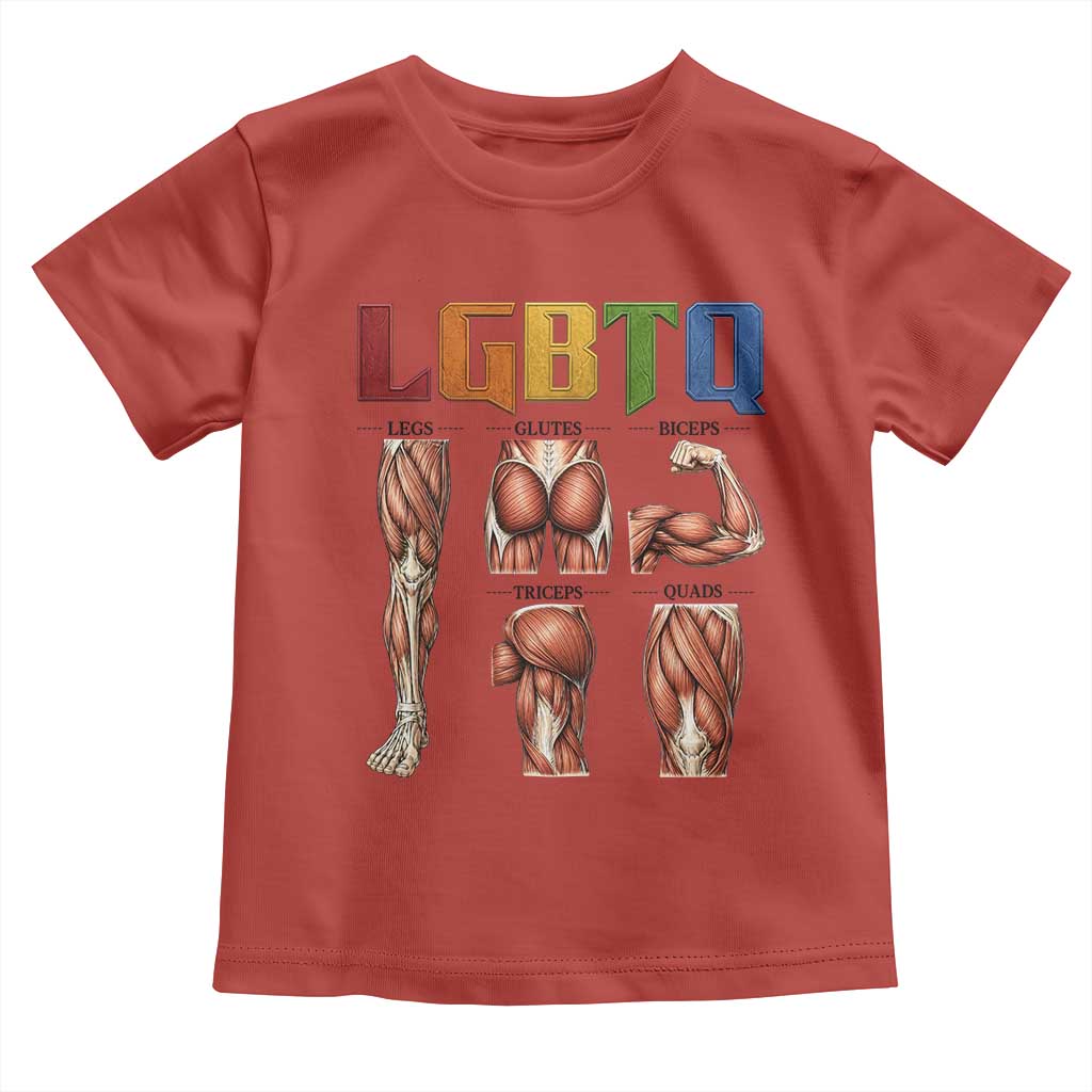 LGBTQ Acronym Funny Fitness Gym Rainbow Muscle Graphic Toddler T Shirt Legs Glutes Biceps Triceps Quads