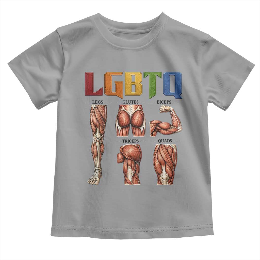 LGBTQ Acronym Funny Fitness Gym Rainbow Muscle Graphic Toddler T Shirt Legs Glutes Biceps Triceps Quads