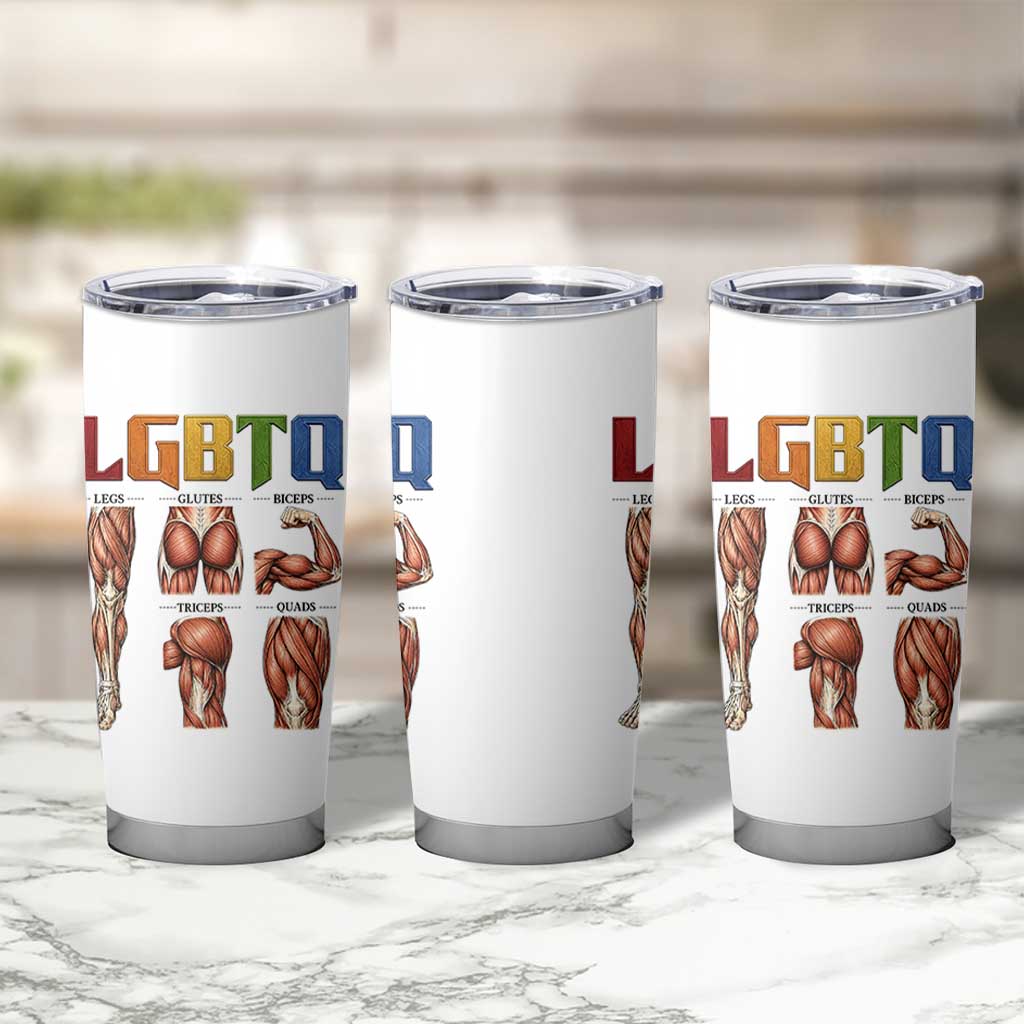 LGBTQ Acronym Funny Fitness Gym Rainbow Muscle Graphic Tumbler Cup Legs Glutes Biceps Triceps Quads