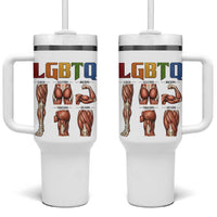 LGBTQ Acronym Funny Fitness Gym Rainbow Muscle Graphic Tumbler With Handle Legs Glutes Biceps Triceps Quads