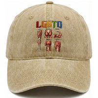 LGBTQ Acronym Funny Fitness Gym Rainbow Muscle Graphic Washed Cotton Baseball Cap Legs Glutes Biceps Triceps Quads