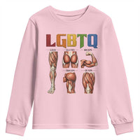 LGBTQ Acronym Funny Fitness Gym Rainbow Muscle Graphic Youth Sweatshirt Legs Glutes Biceps Triceps Quads