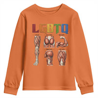 LGBTQ Acronym Funny Fitness Gym Rainbow Muscle Graphic Youth Sweatshirt Legs Glutes Biceps Triceps Quads