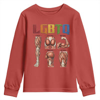 LGBTQ Acronym Funny Fitness Gym Rainbow Muscle Graphic Youth Sweatshirt Legs Glutes Biceps Triceps Quads