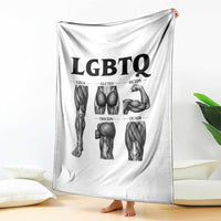 LGBTQ Acronym Funny Fitness Gym Muscle Graphic Throw Blanket Legs Glutes Biceps Triceps Quads