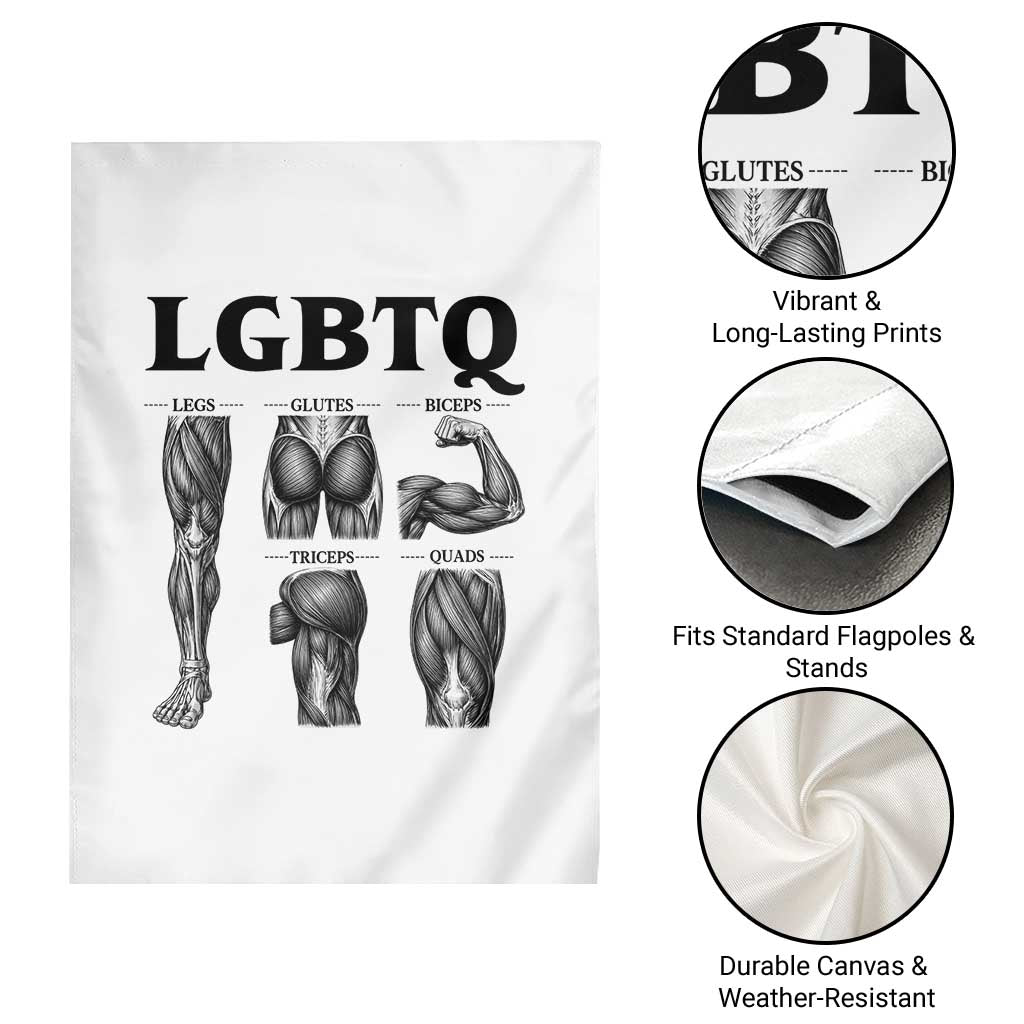 LGBTQ Acronym Funny Fitness Gym Muscle Graphic Garden Flag Legs Glutes Biceps Triceps Quads