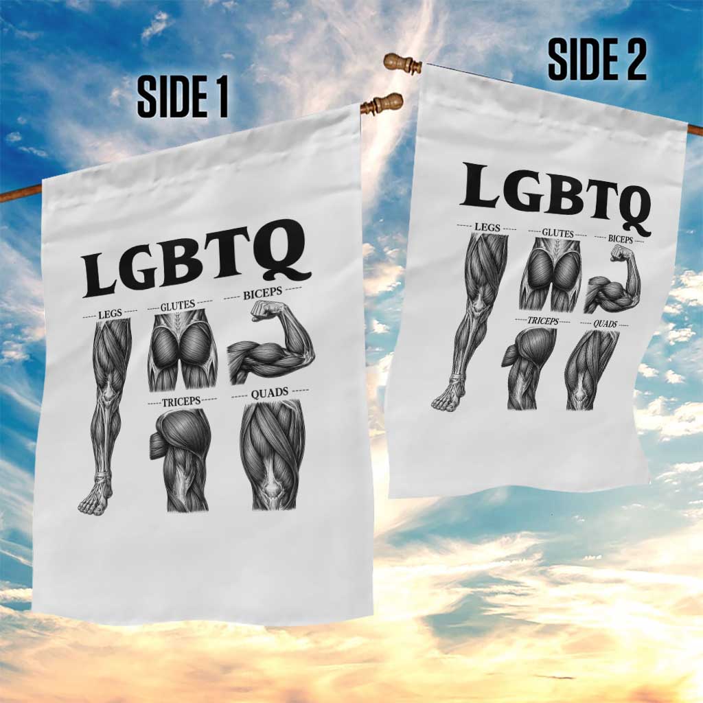 LGBTQ Acronym Funny Fitness Gym Muscle Graphic Garden Flag Legs Glutes Biceps Triceps Quads