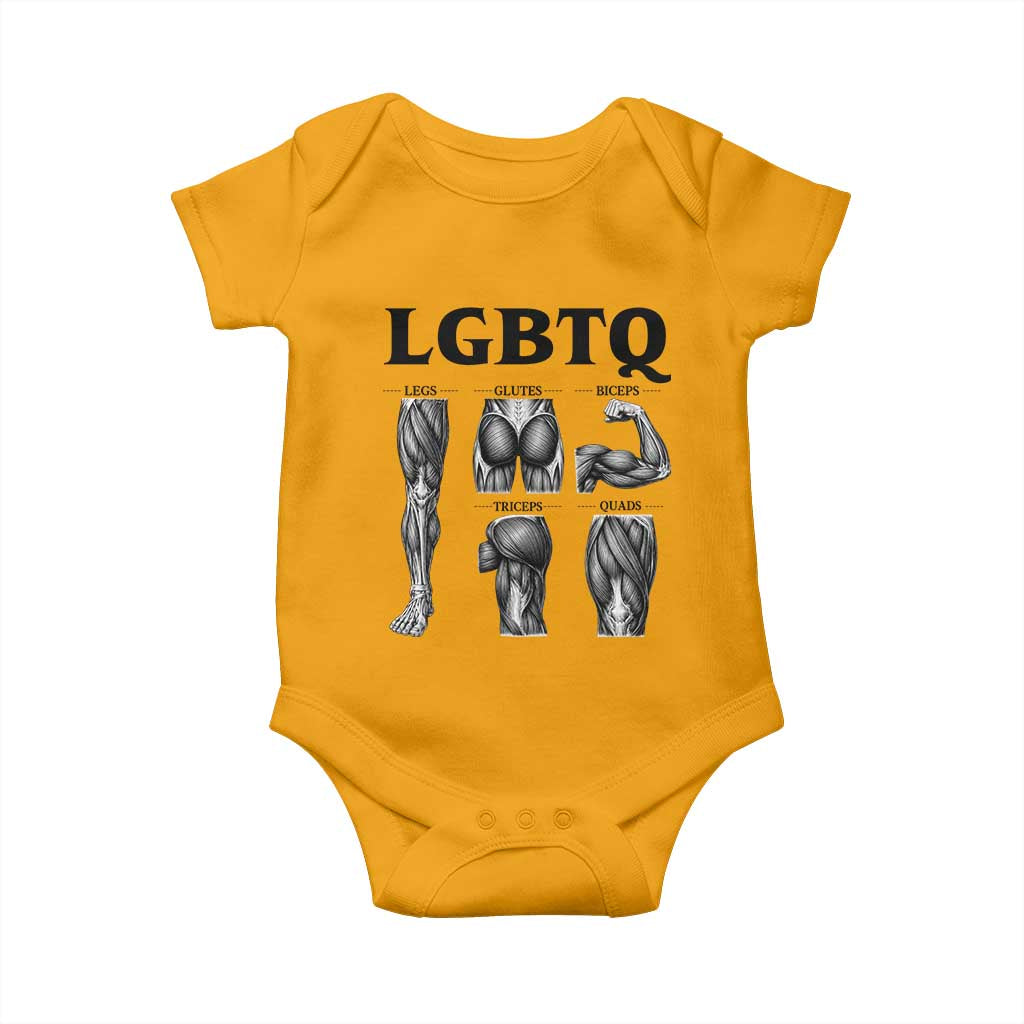 LGBTQ Acronym Funny Fitness Gym Muscle Graphic Baby Onesie Legs Glutes Biceps Triceps Quads