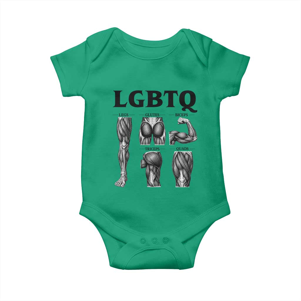 LGBTQ Acronym Funny Fitness Gym Muscle Graphic Baby Onesie Legs Glutes Biceps Triceps Quads